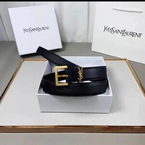 ‌YSL Classic Slim Black Belt with Gold Buckle (Women's)